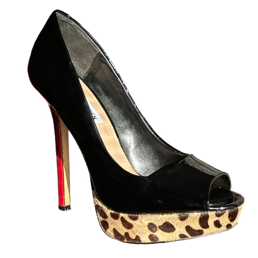 Steve Madden Jaagg Open Toe Black Patent Cheetah … - image 1
